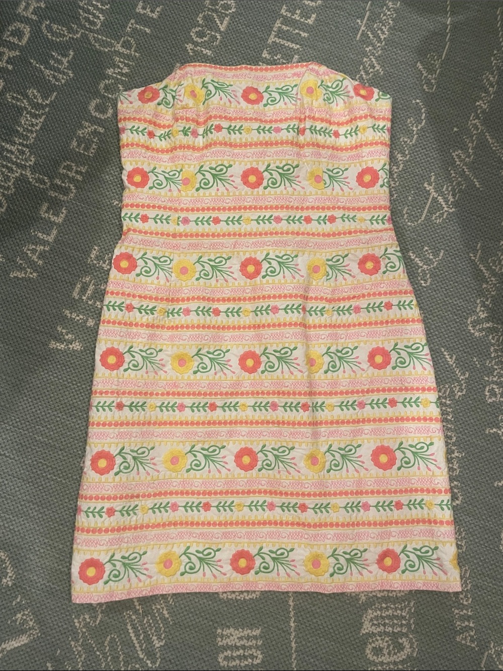 Lilly Pulitzer Strapless Floral Stripe Dress in Pink, Yellow, Green